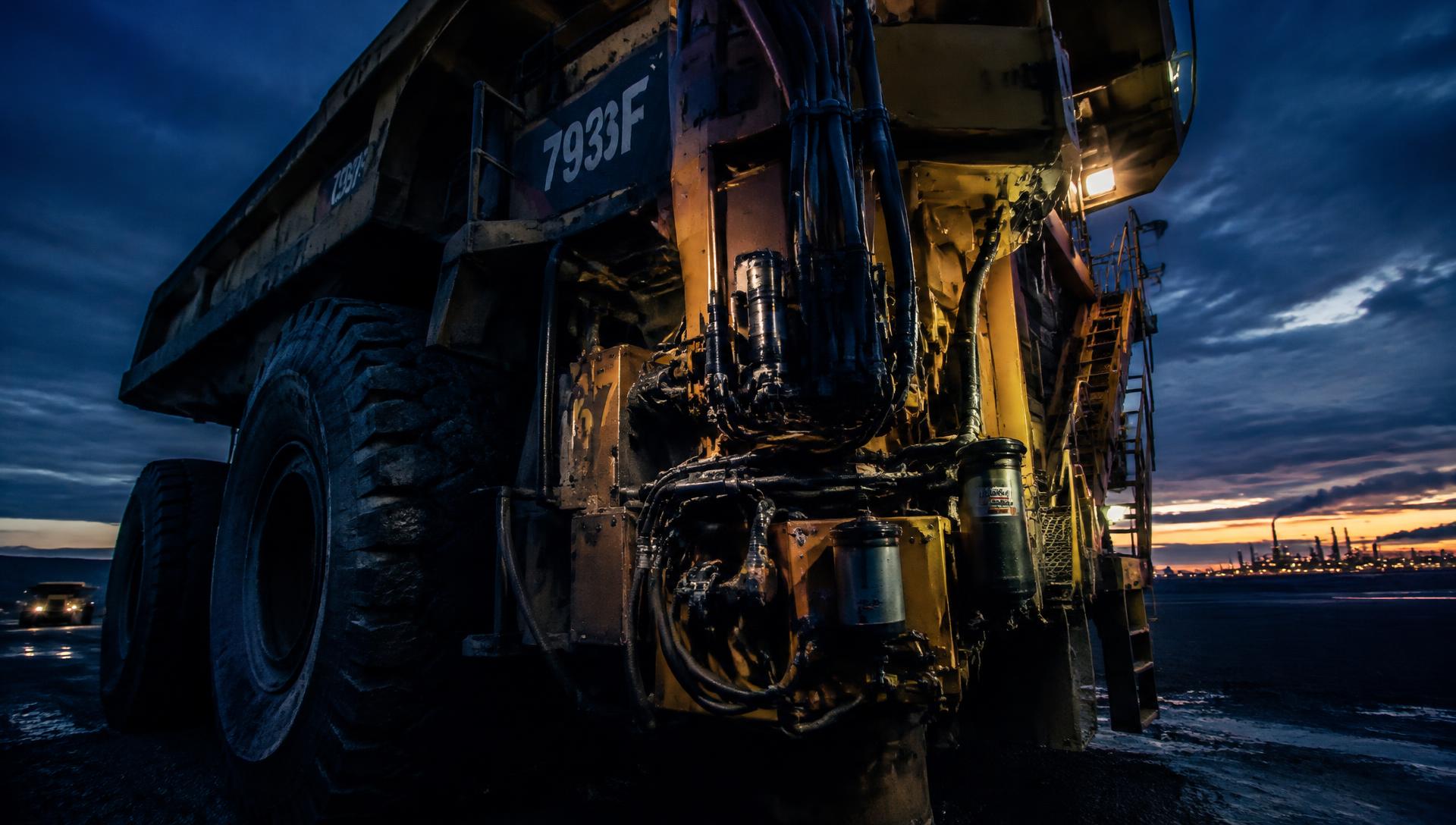 Haul truck lubrication system at dusk